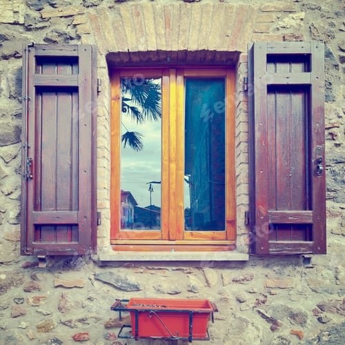 Preview: Italian Window With Open Wooden Shutters, Instagram Effect