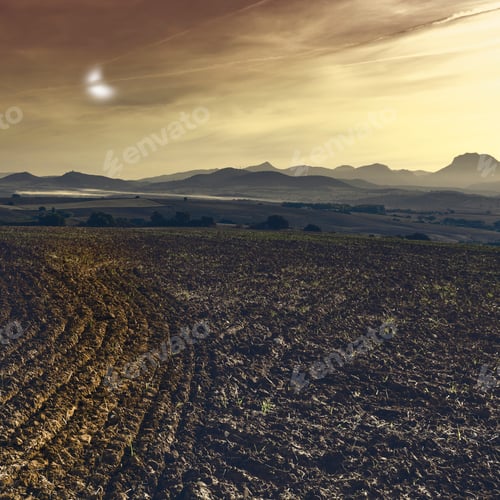 Preview: Fields In Spain After Harvesting In The Light Of The Moon. Breathtaking Landscape And Nature Of The