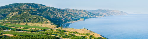 Preview: Beautiful Summer Coastline And Camping On Beach (Crimea, Ukraine). Three Shots Composite Picture.