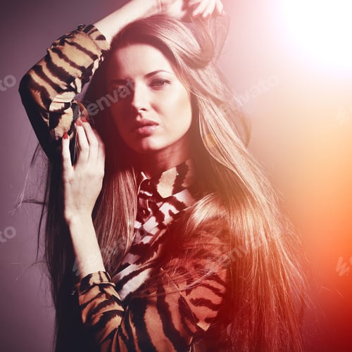 Preview: Beautiful Sensual Fashion Woman. Multicolored Pop Art Photo Toned In Warm Colors