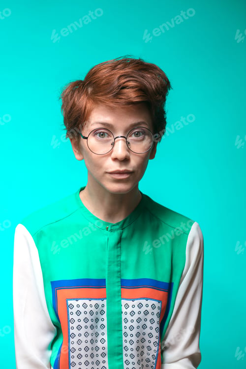 Preview: Sad Nerdy Girl In Glasses Looking At The Camera After Studing For A Long Time. Illness. Shy Female