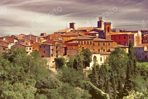 Preview: View Of The Medieval City In Tuscany, Italy, Vintage Style Toned Picture