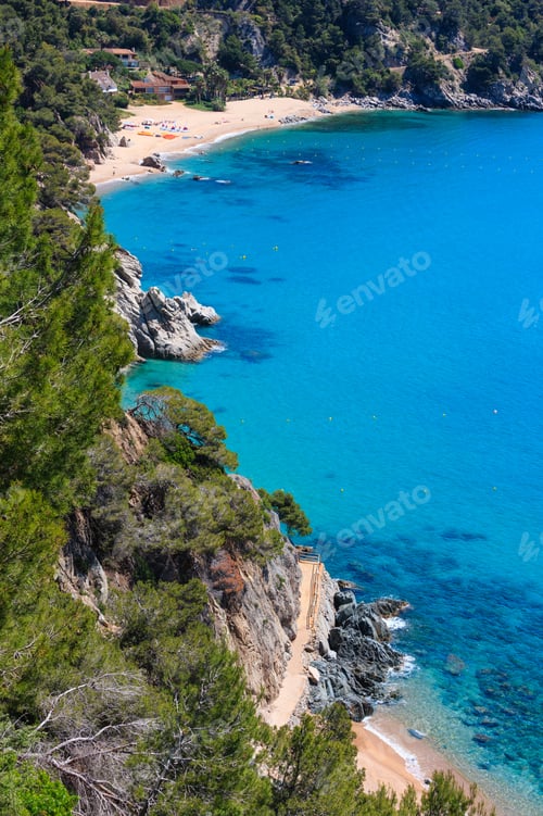 Preview: Summer Sea Sandy Beach. Coastline Between Barcelona And Palamos (Coasta Brava, Catalonia, Spain)