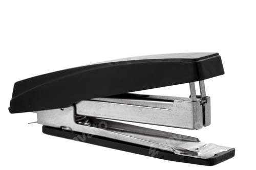 Preview: Office Stapler For A Paper Fastening, Black With Metal Inserts On A White Background.