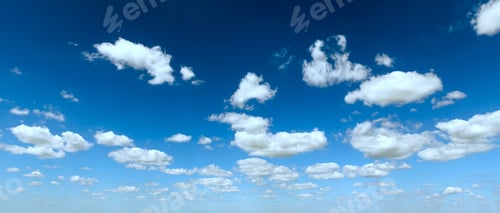 Preview: White Fluffy Clouds In The Blue Azure Sky Panorama. Summer Good Weather Background.