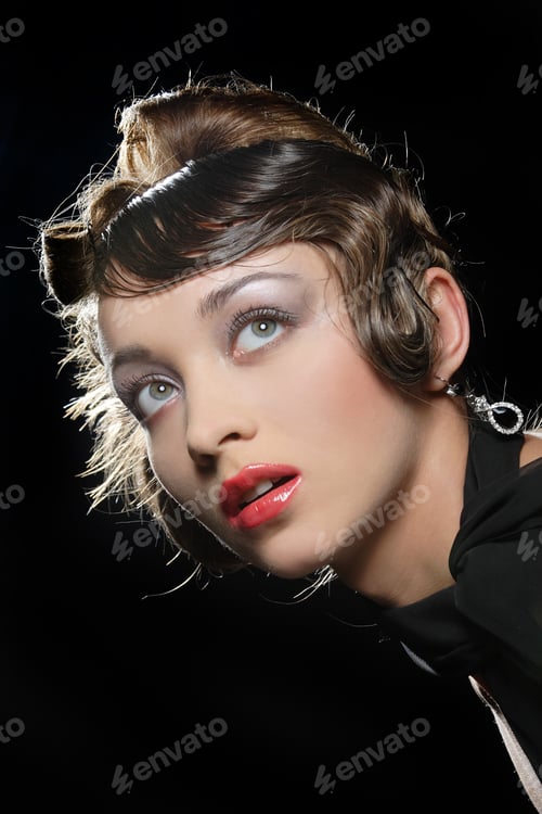 Preview: Portrait Of Beautiful Girl With Curly Hair Luxuriant
