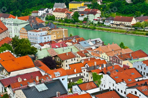 Preview: Bird'S Eye View On The Bavarian Town Of Burghausen And River Salzach, Germany