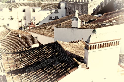 Preview: View To Historic Center City Of Obidos In Portugal, Retro Image Filtered Style