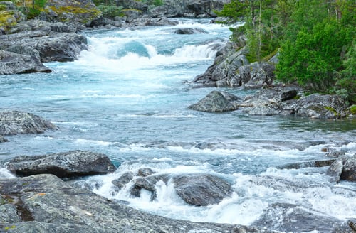 Preview: Summer Mountain River Waterfalls View (Ottafossen, Norge )