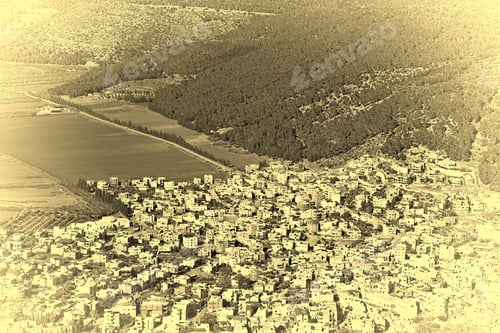 Preview: Aerial View From Mount Tabor To Arab City And Jezreel Valley In Israel, Stylized Photo