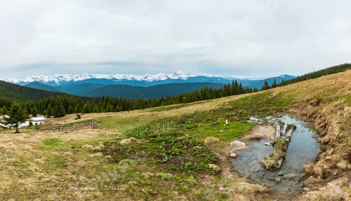 Preview: Spring Carpathian Mountains Landscape With Snowcowered Tops Of Chornohora Ridge In Far, Ukraine