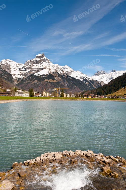 Preview: Pond On The Background Of Snow-Capped Alps, Switzerland