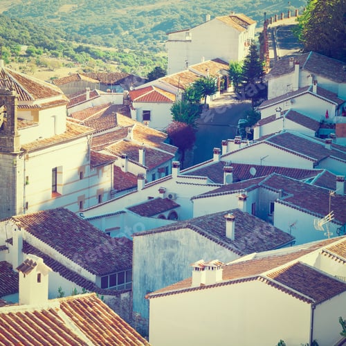 Preview: Bird'S Eye View On The Red Tiles Of The Spanish Town, Instagram Effect