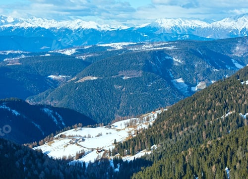 Preview: Morning Winter Mountain Landscape (Rittner Or Ritten Horn, Italy)