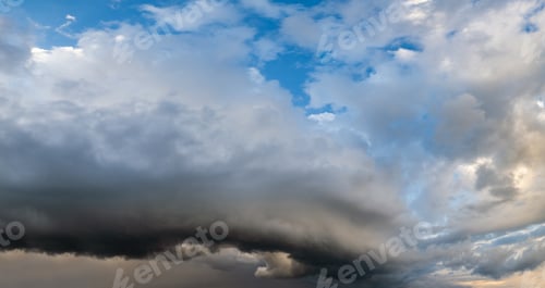 Preview: Dramatic Cloudy Sky With Circular Thunderstorm Cloud. Natural Weather And Climate Sky Panoramic
