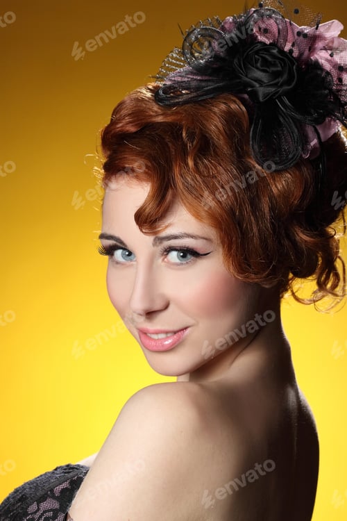 Preview: Portrait Of Beautiful Girl With Curly Hair Luxuriant