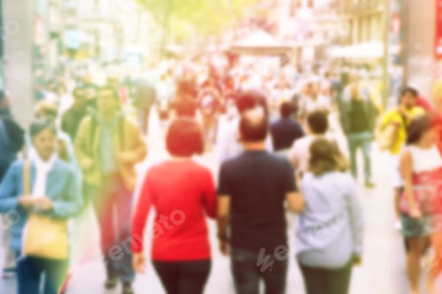 Preview: Rush Hour In The Streets. Crowded. Blurry Image Of People Walking In The Streets. Image Has A