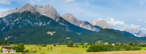 Preview: Alps Mountain Country Tranquil Summer Panorama (Austria, Gosau Village Outskirts). Two Shots