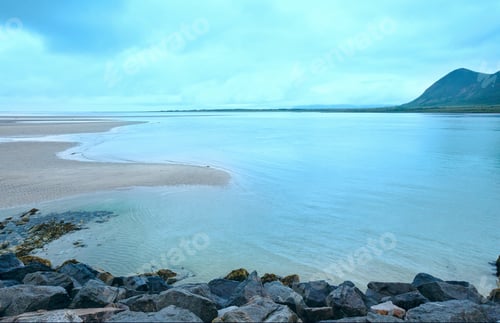 Preview: Norwegian Sea Cloudy Night View With Sandy Beach (Not Far Vagan, Norway).