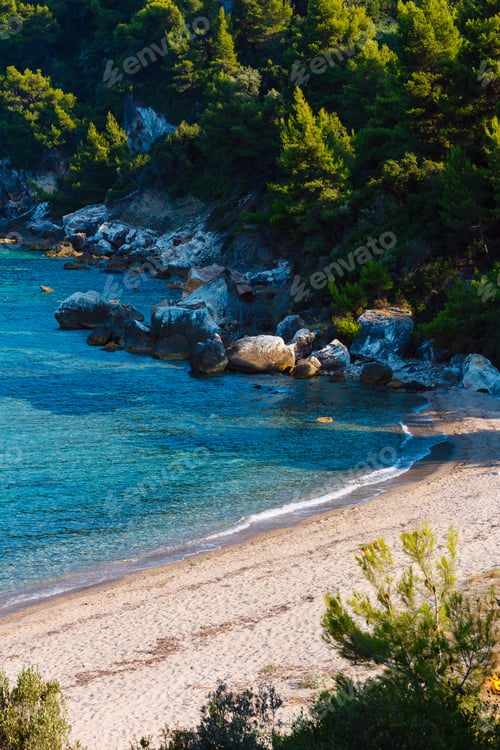 Preview: Calm Sandy Beach At Aegean Sea On Sithonia, Halkidiki, Greece.