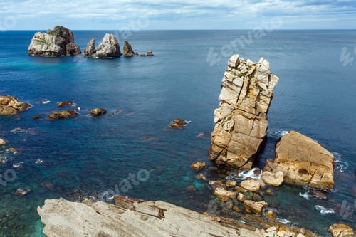 Preview: Arnia Beach (Spain) Atlantic Ocean Coastline Landscape.