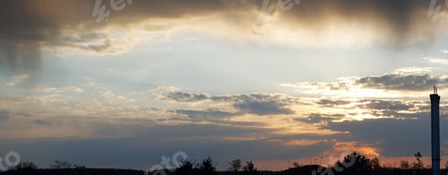 Preview: Overcast Evening Sky With Rain Clouds Panorama View. Four Shots Composite Picture.