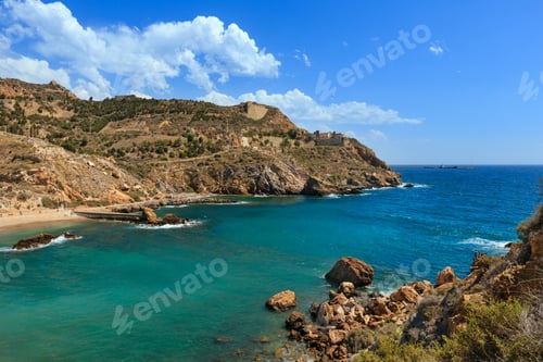 Preview: Summer Rocky Coast View With Beach (Near Cartagena, Costa Blanca, Spain). All People Are