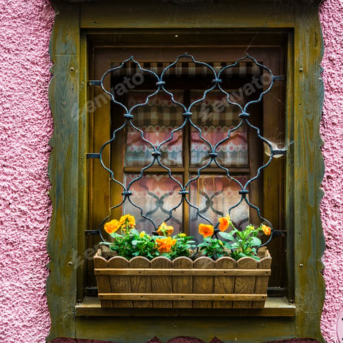 Preview: Typical Window Of A House In A Small Town In Austria. Home In The Austrian City Of Hallstatt On A