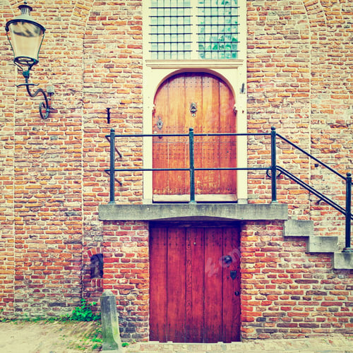 Preview: Stairs Leading To The Door Of An Old Brick House In Dutch City Of Amersfoort, Instagram Effect