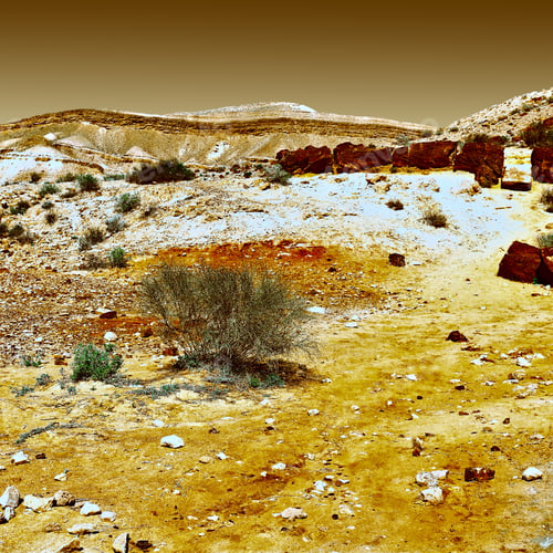 Preview: Big Stones Of Grand Crater In Negev Desert, Israel, Retro Image Filtered Style
