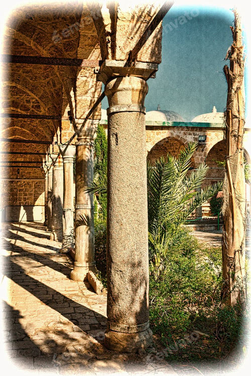 Preview: Garden In The Courtyard Of Muslim Mosque In The Old City Of Akko. Al-Jazzar Mosque As Fine Example