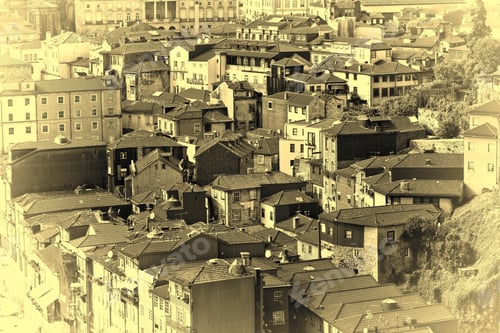 Preview: View To Historic Center City Of Porto In Portugal, Stylized Photo