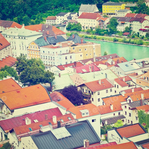 Preview: Bird'S Eye View On The Bavarian Town Of Burghausen, Instagram Effect