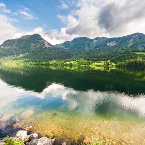 Preview: Austrian Landscape With Forests, Meadows, Fields And Pastures Surrounding The Lake Grunlsee On The
