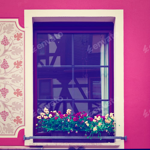 Preview: Bavarian Window Decorated With Fresh Flowers, Instagram Effect
