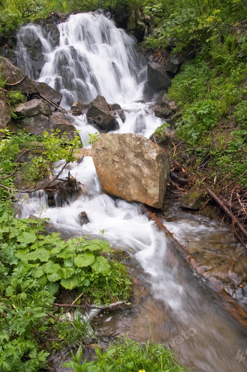 Preview: Summer Mountain Waterfall Among Vegetation