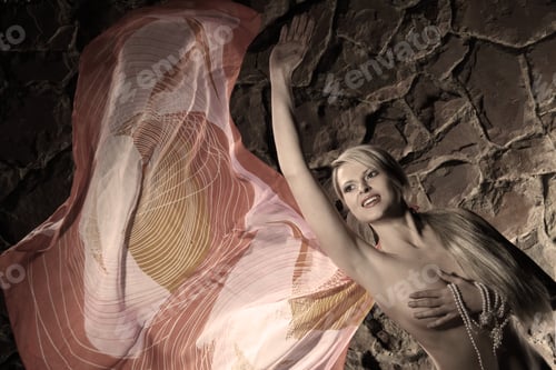 Preview: Wind And Red Shawl With A Beautiful Blonde