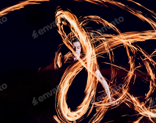 Preview: Fire Show. Fire Performance At The Night. Background