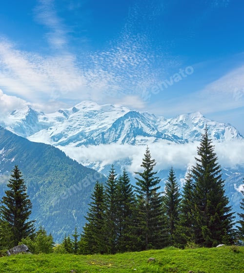 Preview: Mont Blanc Mountain Massif (Chamonix Valley, France, View From Plaine Joux Outskirts).