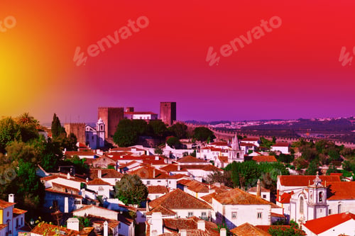 Preview: View To Historic Center City Of Obidos In Portugal At Sunset