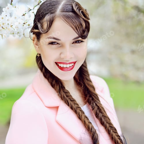 Preview: Spring Portrait Of Beauty Girl With Pigtails