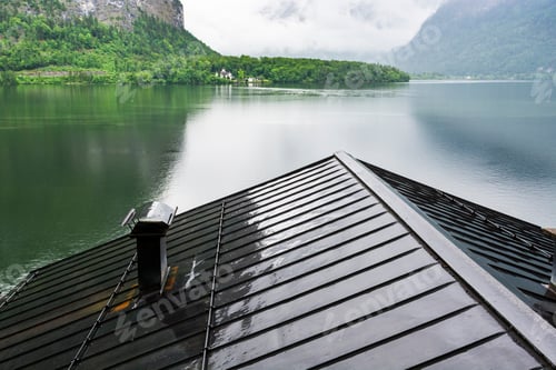 Preview: Rain And Clouds On The Hallstattersee In Austria. Morning Mist Over The Austrian Landscape With