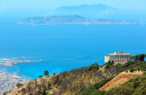 Preview: Panoramic View To Old Multicultural City Trapani On Tyrrhenian Coastline With Egadi Islands From
