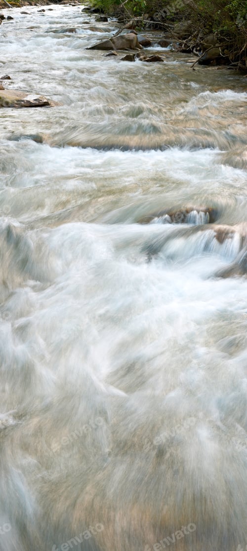 Preview: Mountain River With Rapid Current (Background). Four Shots Composite Picture.