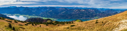 Preview: Picturesque Autumn Alps Mountain Lakes View From Schafberg Viewpoint, Salzkammergut, Upper Austria