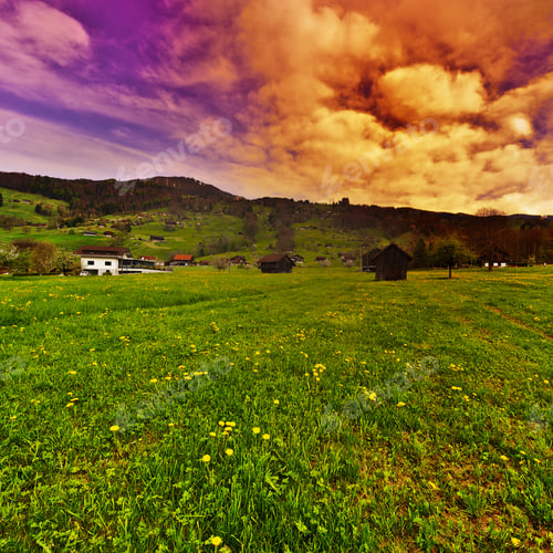 Preview: Green Pastures In Switzerland At Sunset