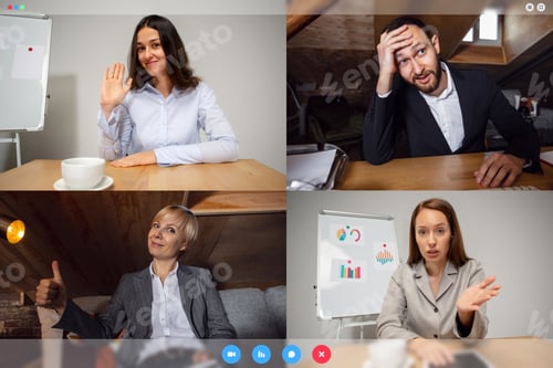 Preview: Improvement, Busy. Young Colleagues Talking, Working In Videoconference With Co-Workers At Office