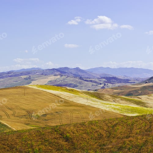 Preview: Harvested Wheat Fields On The Hills In Sicily