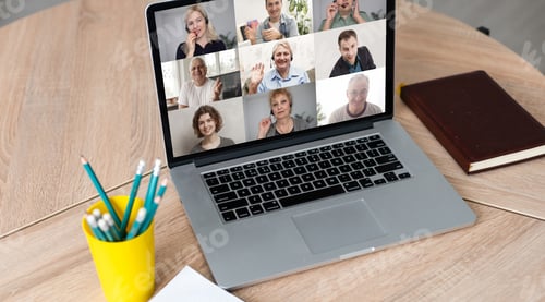 Preview: Many Portraits Faces Of Diverse Young And Aged People Webcam View, While Engaged In Videoconference