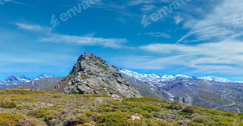 Preview: Summer Mountain Landscape With Snow On Ridge (Sierra Nevada National Park, Near Granada, Spain)